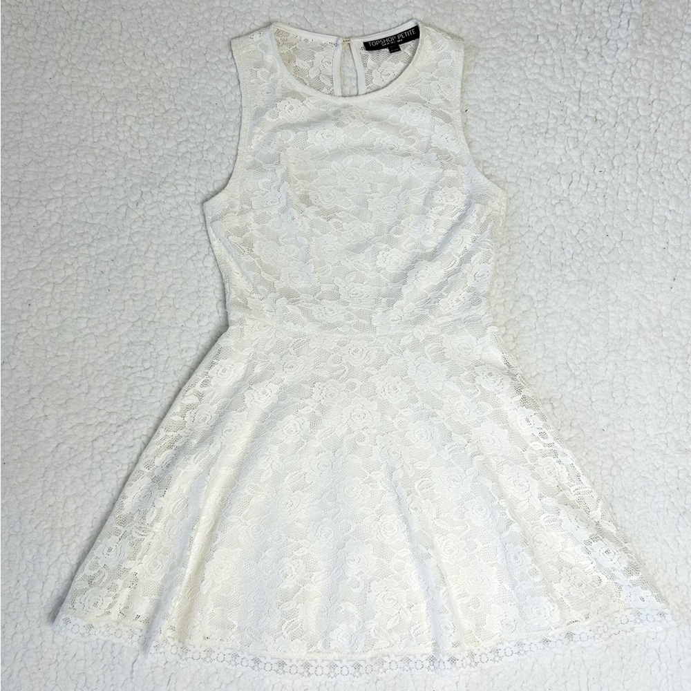 TOPSHOP Petite Dress Women's Size 2 White/Ivory Lace Sleeveless Pull Over Dress